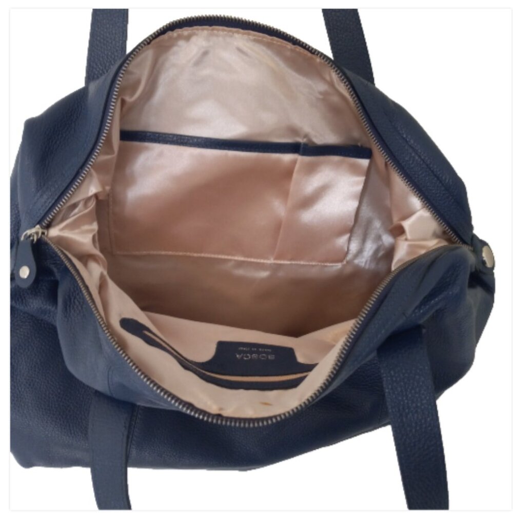 Bosca Blue Pebbled Leather Weekender Travel Tote Made in Italy Large Bag - Picture 8 of 14